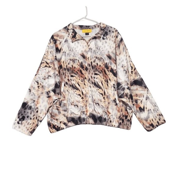 NWOT St. John Yellow Label Women's Leopard Animal Print Full Zip Windbreaker XL - Picture 1 of 8